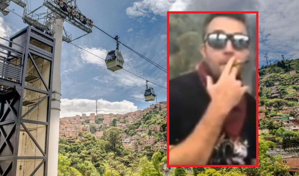 Metrocable de Medellín y turista fumando marihuana