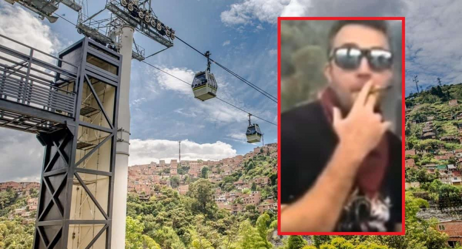 Metrocable de Medellín y turista fumando marihuana