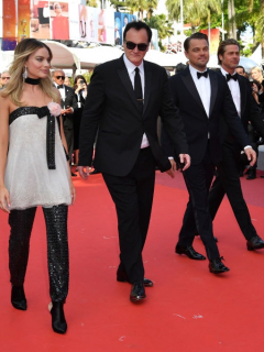 Margot Robbie, Quentin Tarantino, Leonardo DiCaprio y Brad Pitt