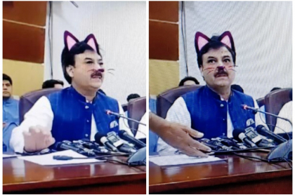 Ministro pakistaní con filtro de gato.