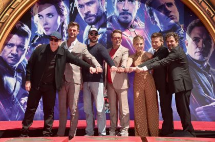 Kevin Feige, Chris Hemsworth, Chris Evans, Robert Downey Jr., Scarlett Johansson, Jeremy Renner y Mark Ruffalo.