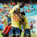 Colombia celebra gol contra Paraguay