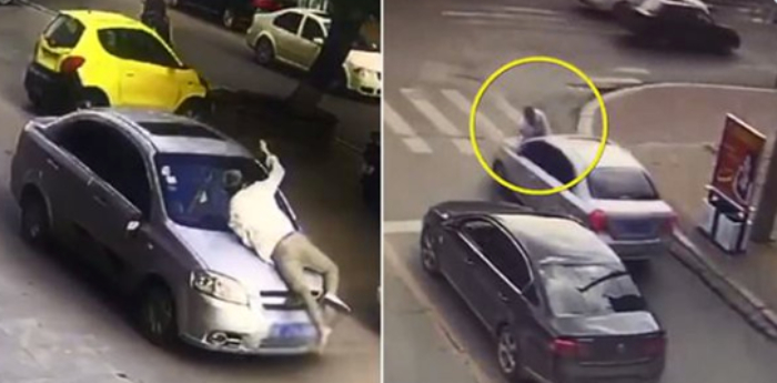 Hombre arrastrado por un carro en China