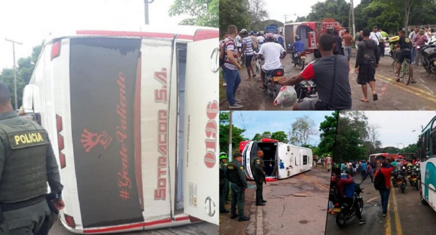 Bus volcado en ruta Montería Cartagena. Imágenes tomadas de Twitter