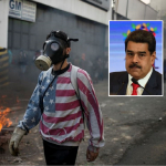 Manifestante y Nicolás Maduro
