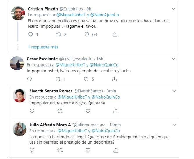 Reacciones a tuit de Miguel Uribe