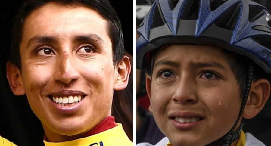 Egan Bernal y niño llorando por su título en el Tour de Francia