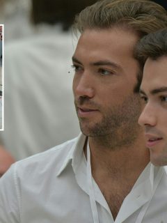 Esteban y Martín Santos, hijos del expresidente Juan Manuel Santos, y la mujer de los insultos.
