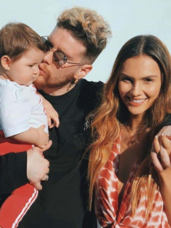 Danielle Arciniegas, actriz, con su esposo David Escobar, 'DIM' de Piso 21, y si hija Ella.