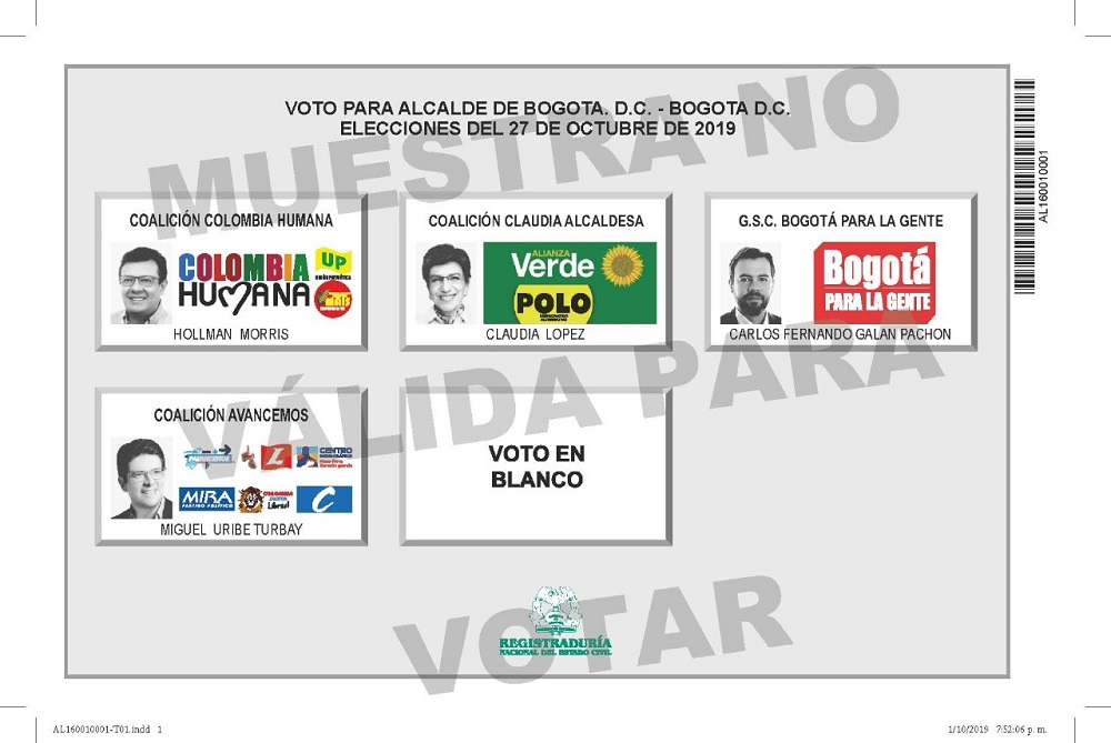 Tarjetón elecciones Alcaldía de Bogotá