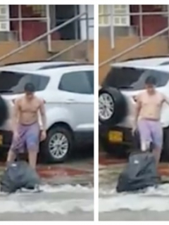 Hombre arrojando basura