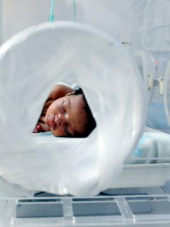 Bebé prematuro en una incubadora