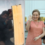 Manifestantes, Cecilia Morel y Sebastián Piñera