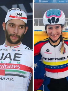 Fernando Gaviria, ciclista venezolana Lilibeth Chacón y entrenador Jhoann Robayo