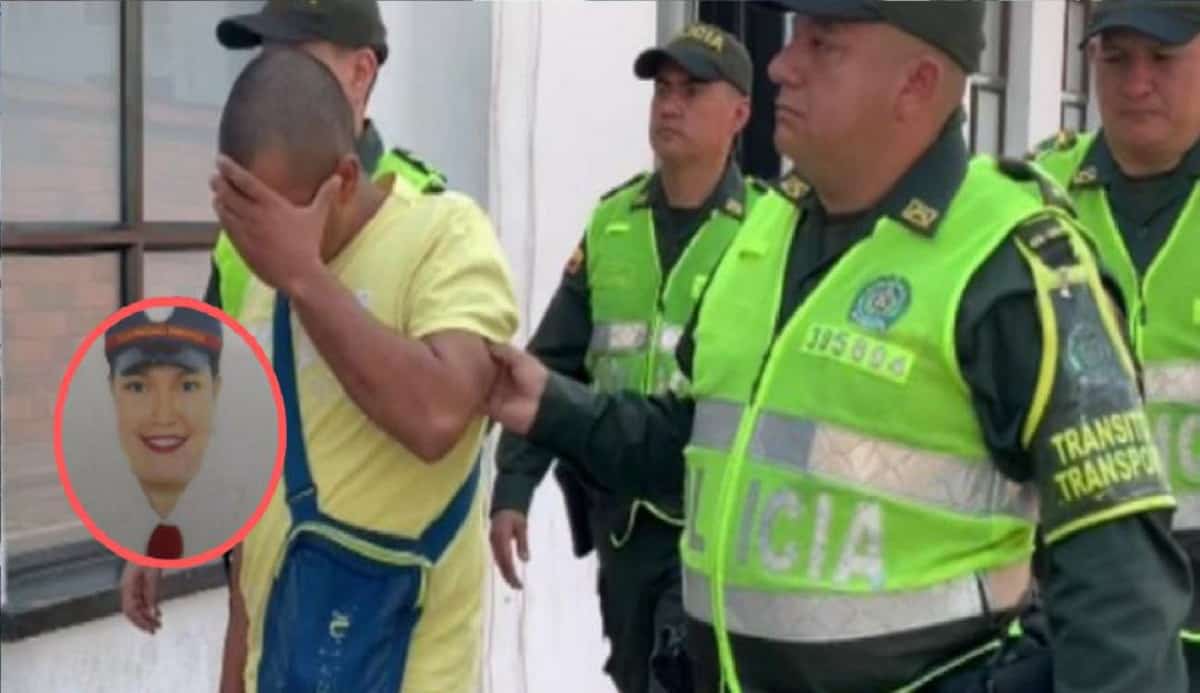 El presunto homicida acompañado por policías; en el círculo, la mujer asesinada