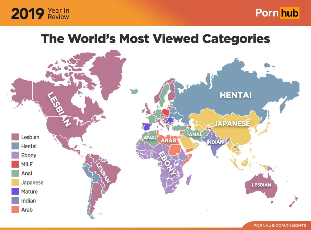 Categorías más buscadas por país en Pornhub 2019 Categorías más buscadas por país en Pornhub 2019