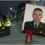 Lugar del crimen acordonado, y en recuadro el policía muerto