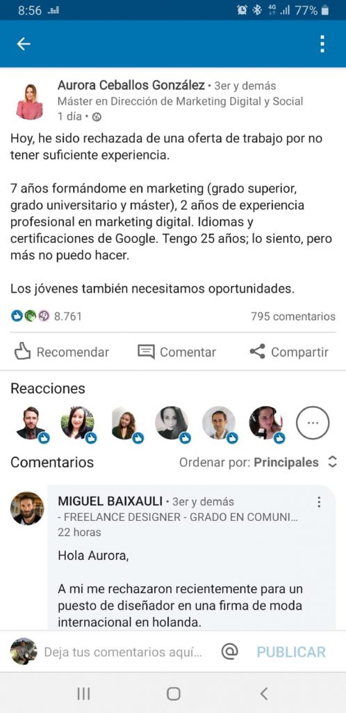 Captura de pantalla LinkedIn Aura Ceballos