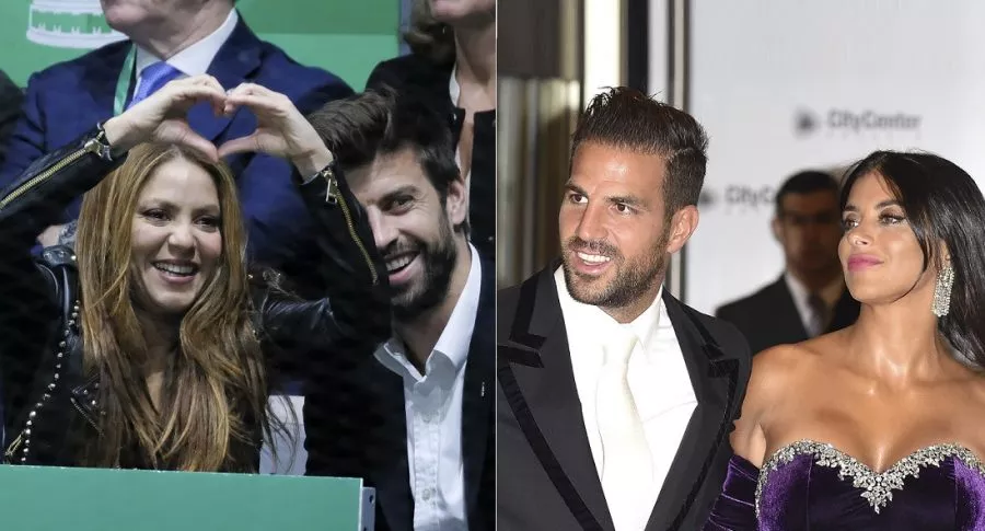 Shakira, cantante, con su pareja, el futbolista Gerard Piqué; y Cesc Fábregas, jugador, con su esposa Daniella Semmaan.