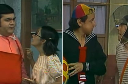 Édgar Vivar, María Antonieta de las Nieves, Carlos Villagrán y Roberto Gómez Bolaños, interpretando a 'Ñoño', 'la Chilindrina', 'Quico' y 'el Chavo'.