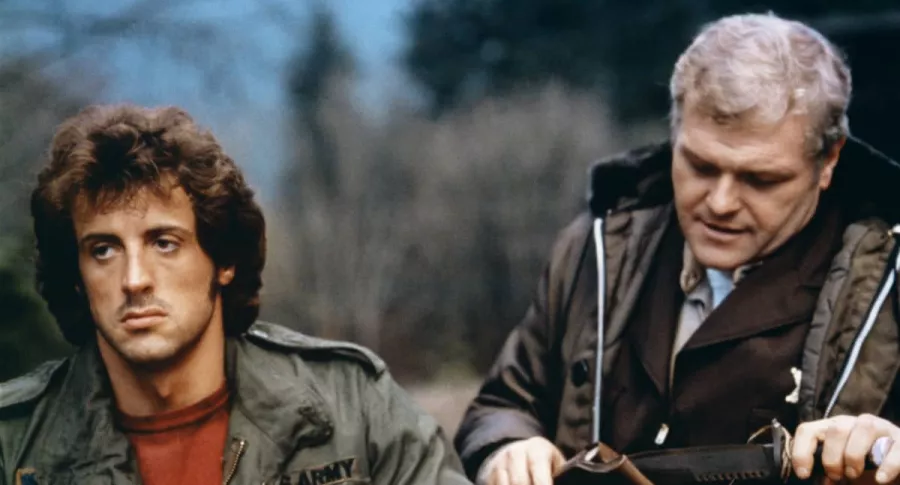 Sylvester Stallone y Brian Dennehy en el set de 'Rambo'
