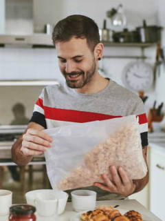 Hombres comiendo cereal