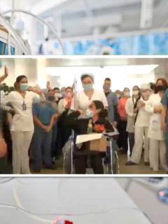 Clínica despide a sobreviviente de trasplante de pulmón.