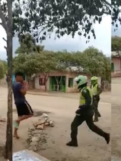 Policías y jóvenes protagonizaron violenta pelea por uso de tapabocas.