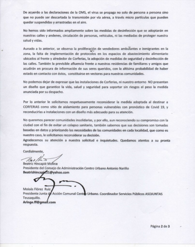 Carta publicada por RCN Radio.