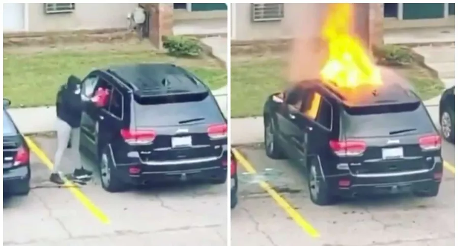 Mujer incendió el carro de su exnovio y las llamas estallaron en su cara.