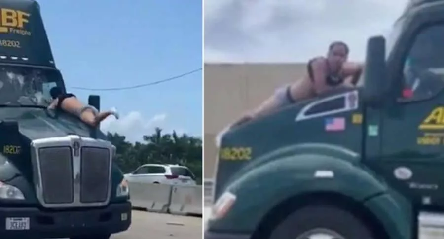 Video: se aferró 15 km a capó de camión que iba a toda velocidad
