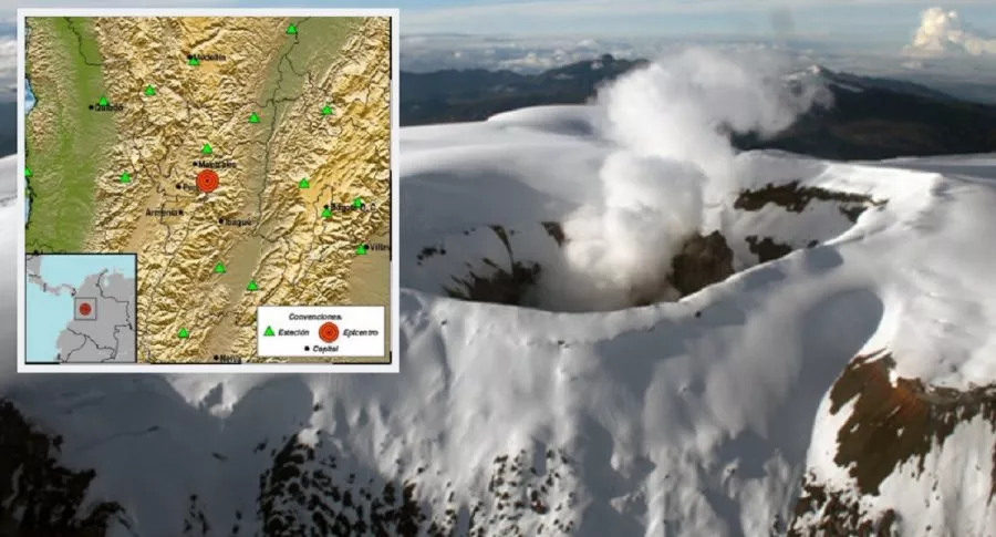 Mapa del sismo en el Volcán Nevado del Ruiz / Volcán Nevado del Ruiz.