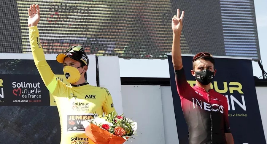 Egan Bernal en el Tour de l'Ain con Primoz Roglic, quien no quiso destacar al colombiano antes del Tour de Francia