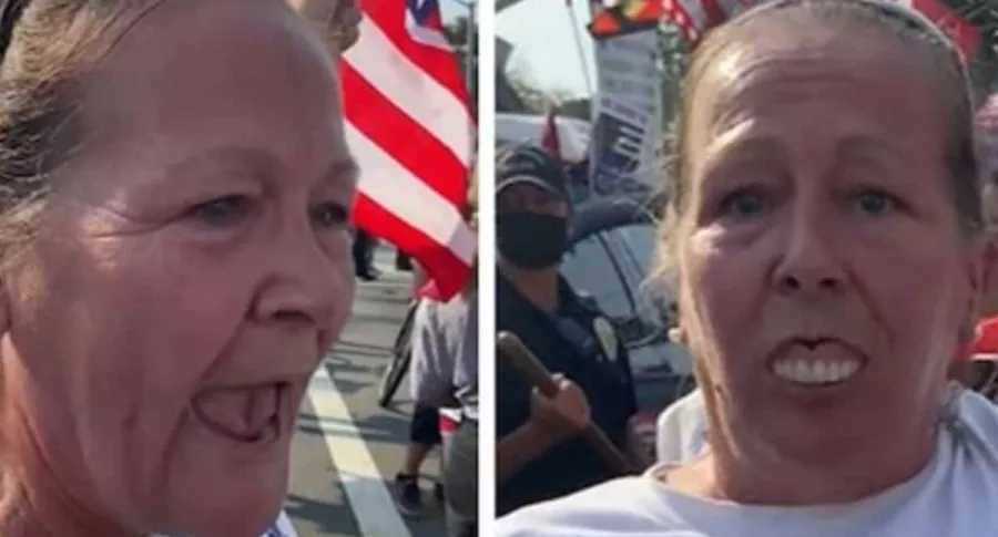 Video: se le cae dentadura postiza a seguidora xenófoba de Trump