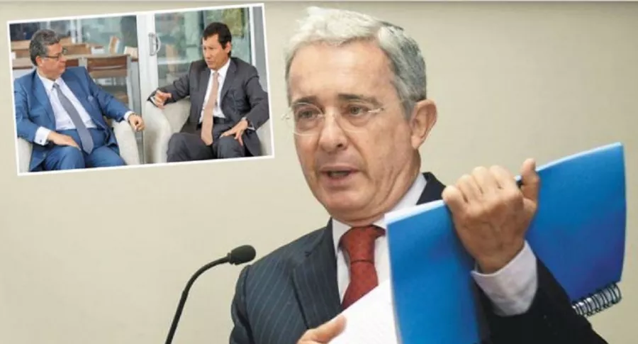 Foto de Uribe en el Senado y de sus abogados, que hablan de interceptaciones de la Corte Suprema