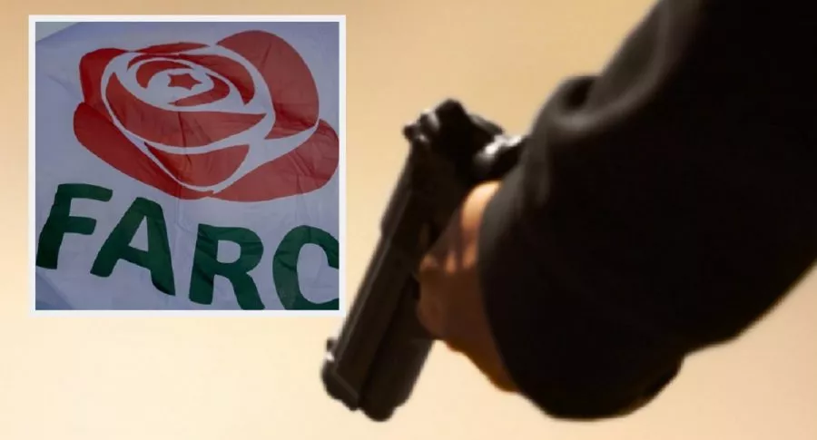 Logo de partido Farc, que denunció el asesinato de 3 de sus militantes este fin de semana en Bolívar / Imagen de referencia de hombre con una pistola.