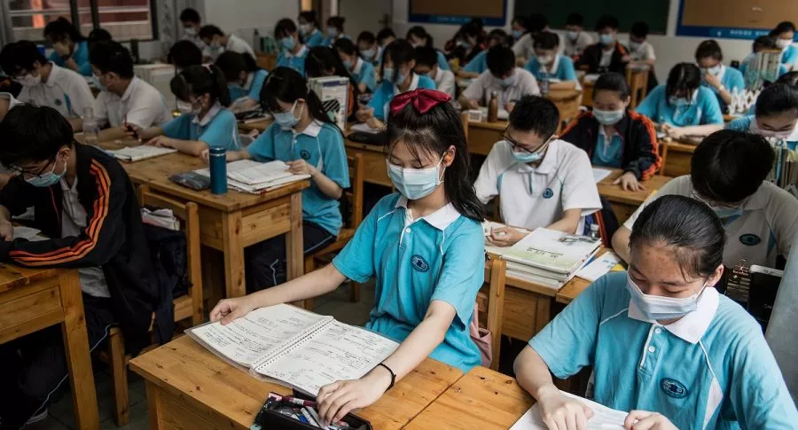 Salon de clases en uno de los colegios de Wuhan, China.