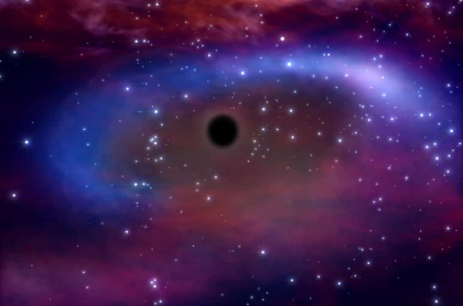 Impresión de un artista, publicada el 19 de febrero de 2004 por la Agencia Espacial Europea (ESA), ilustra artículo sobre descubrimiento del agujero negro masivo más distante y más antiguo jamás visto.