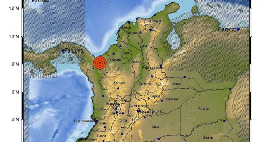 Ubicación del Temblor del 2 de septiembre en Colombia.