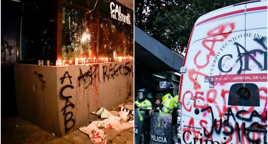 Imágenes de los grafitis con la sigla A.C.A.B., dedicada a policías en disturbios en Bogotá. 