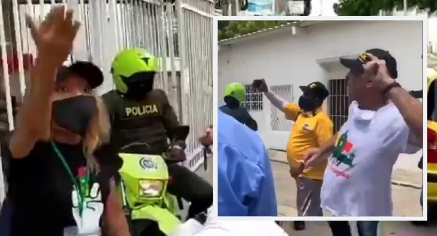 Alcalde William Dau protege a policías durante protestas en Cartagena y luego los regaña para que le obedezcan.