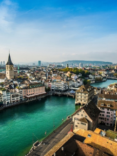 Vista aérea de Zúrich, Suiza, uno de los países que ofrecen becas de estudio para colombianos.
