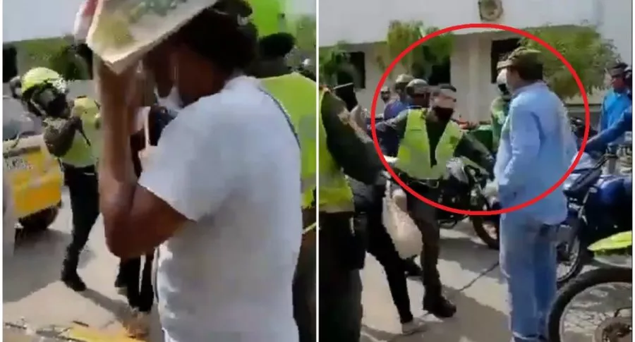 Policía y hombre se van a los golpes en Valledupar