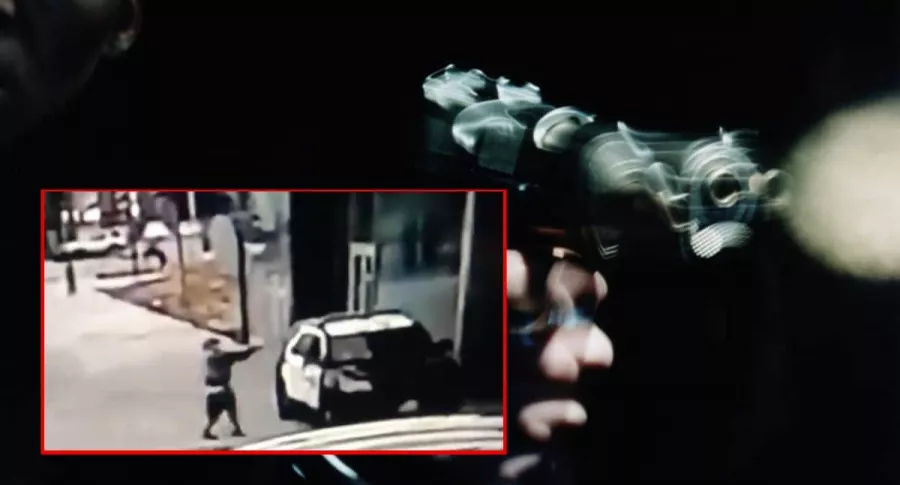 Pistola y captura de pantalla de hombre que disparó contra policías de Los Angeles