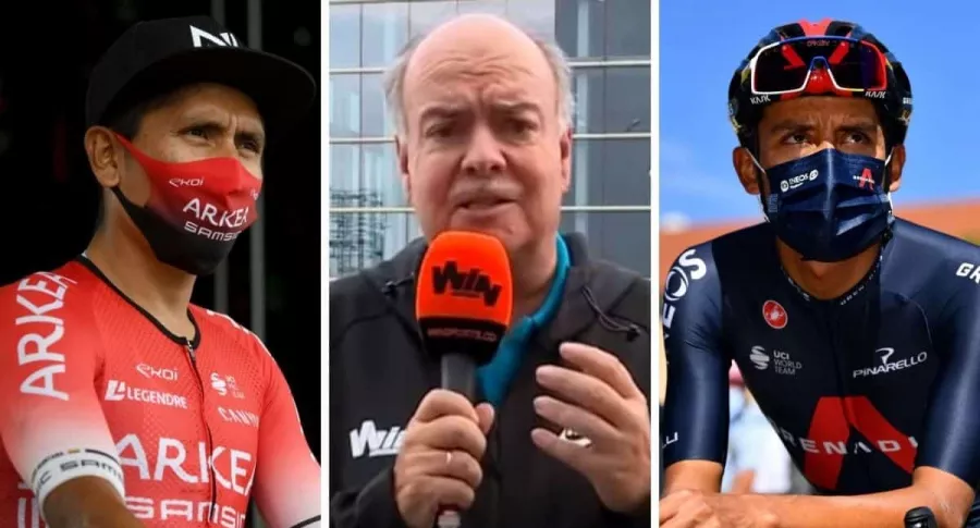 Nairo Quintana, Egan Bernal e Iván Mejía, periodista que los defendió luego de perder tiempo en el Tour de Francia