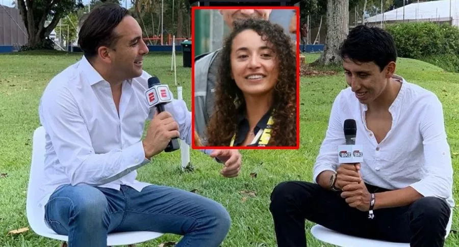 Mario Sabato entrevistando a Egan Bernal, quien se metió en el cruce en redes que tuvo su exnovia con el relator del Tour de Francia en ESPN
