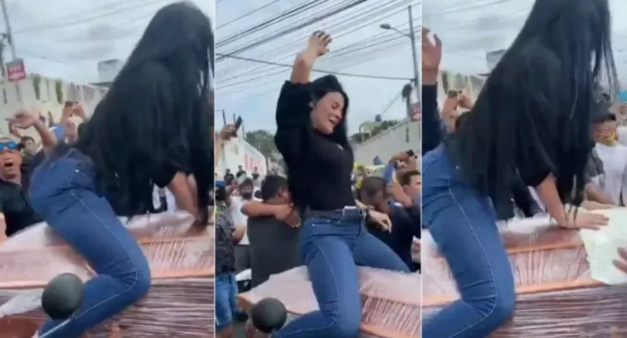 Mujer bailando sobre el ataúd de su esposo, en Ecuador