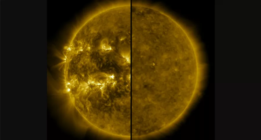 Imagen del Sol activo y el Sol tranquilo para ilustrar nota sobre el inicio del ciclo solar 25