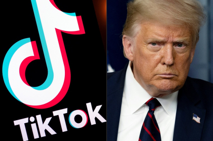 Logo de TikTok al lado del Donald Trump