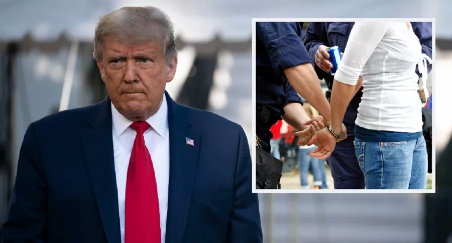 Donald Trump, presidente de Estados Unidos, a quien le enviaron un sobre con veneno (ricina). Montaje con foto de una mujer siendo arrestada.